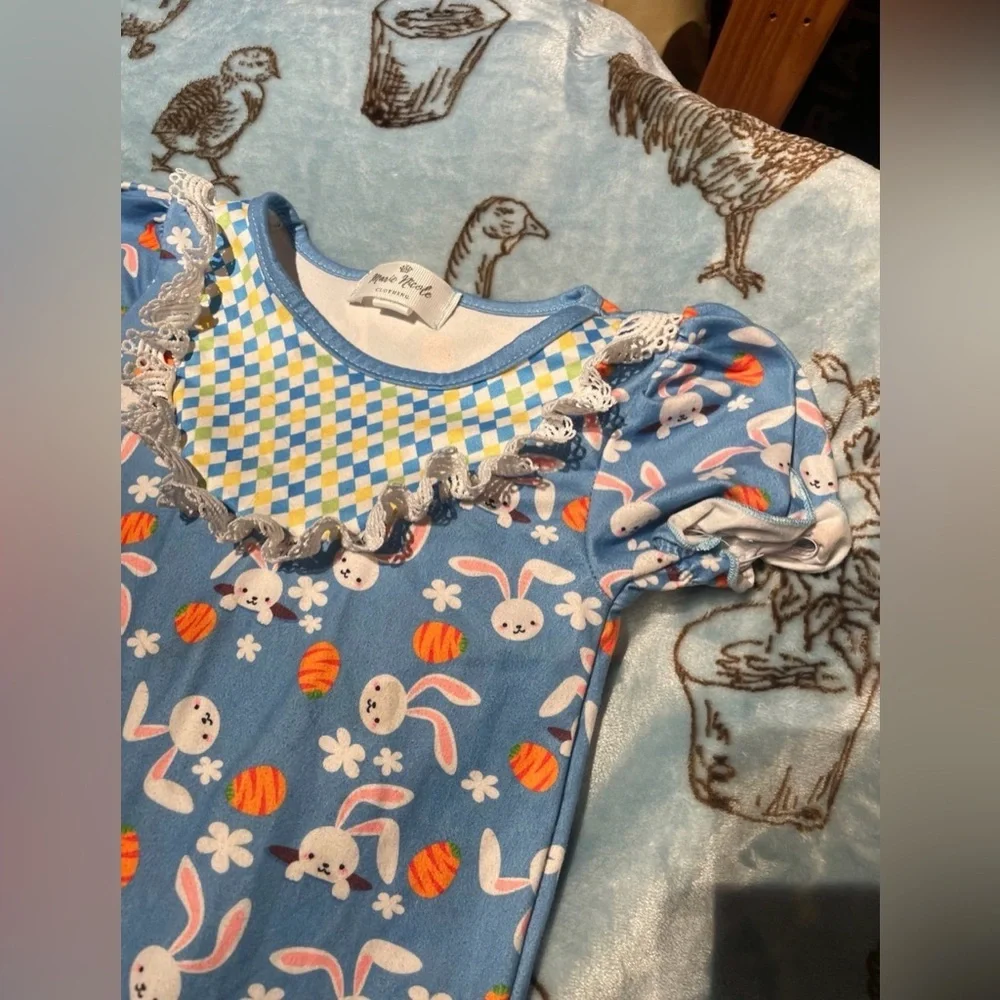 EUC Marie Nicole Easter Bunny Patterned Ruffle Jumpsuit